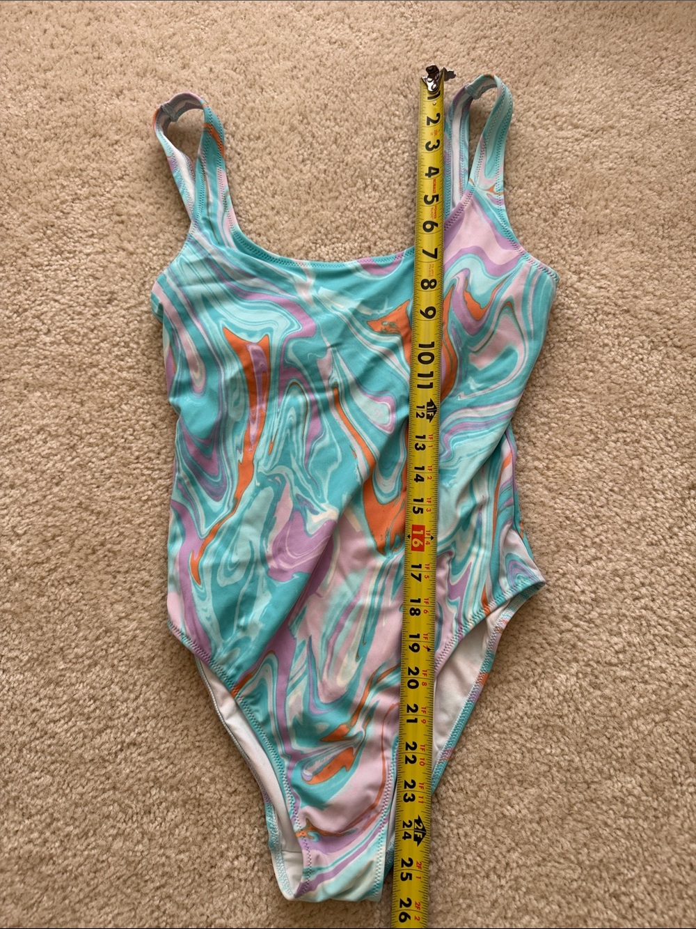 PINK Victoria Secret Turquoise, Purple & Orange Marble One-Piece Swimsuit NWT S
